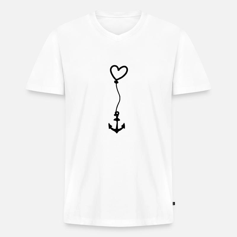 Anker mit Herz am Seil - Männer Premium Bio T-Shirt mit V-Ausschnitt - Weiß