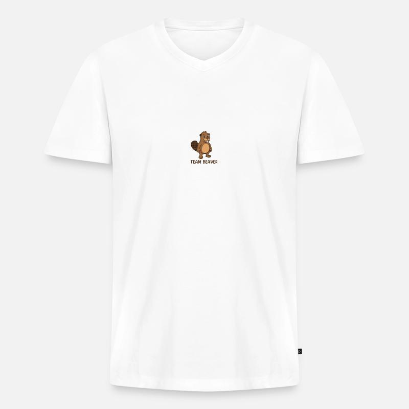 Team Beaver - Männer Premium Bio T-Shirt mit V-Ausschnitt - Weiß