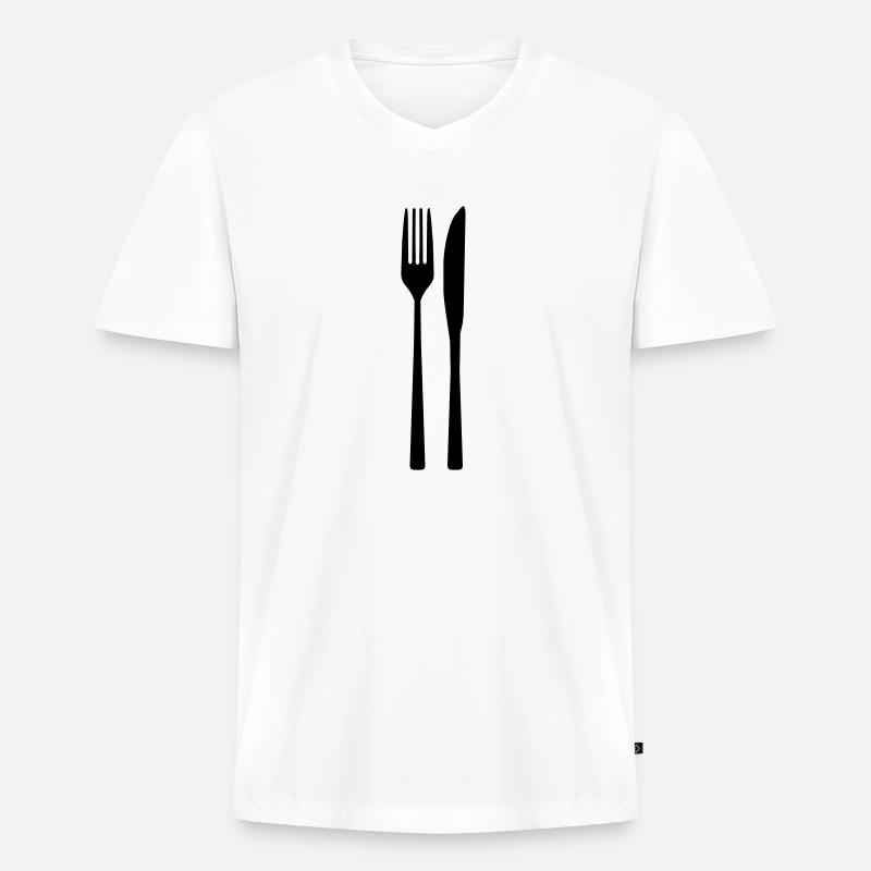 Messer Gabel - Spoon Fork - Männer Premium Bio T-Shirt mit V-Ausschnitt - Weiß