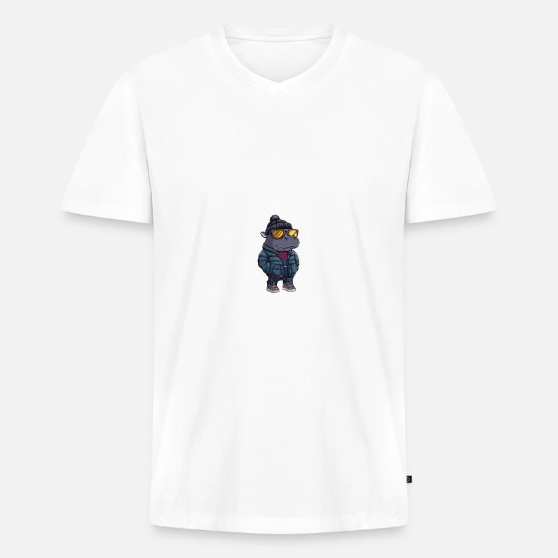 Nilpferd Winter Comic - Männer Premium Bio T-Shirt mit V-Ausschnitt - Weiß