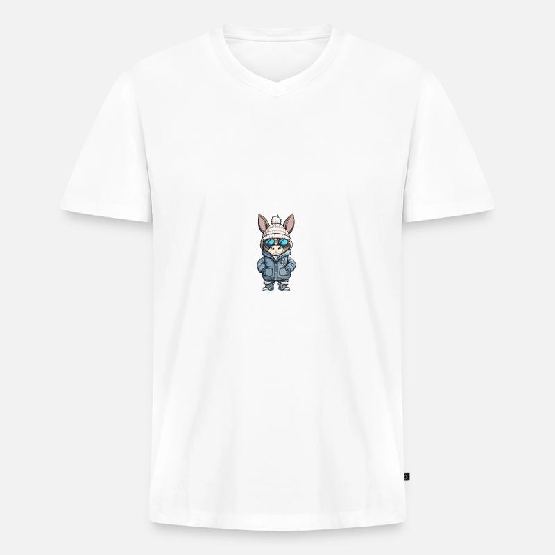 Esel Winter Comic - Männer Premium Bio T-Shirt mit V-Ausschnitt - Weiß