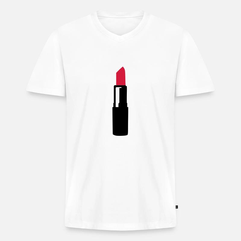 Lippenstift - Männer Premium Bio T-Shirt mit V-Ausschnitt - Weiß