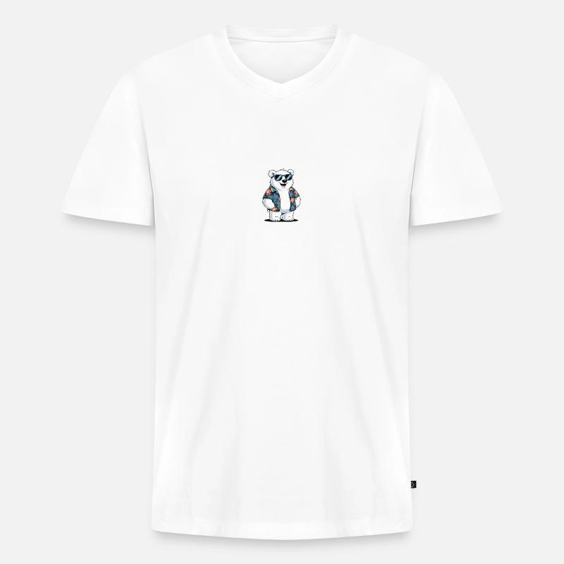 Lustiger Sommer Eisbär - Männer Premium Bio T-Shirt mit V-Ausschnitt - Weiß