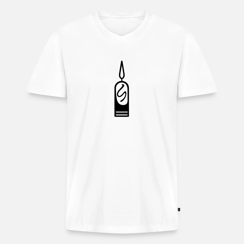 Kerze - Männer Premium Bio T-Shirt mit V-Ausschnitt - Weiß
