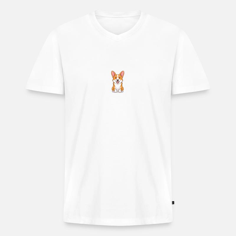 Corgi - Männer Premium Bio T-Shirt mit V-Ausschnitt - Weiß