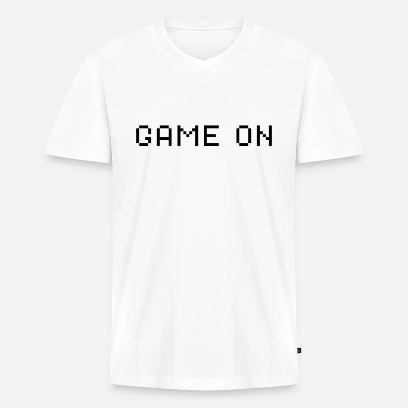 Game on - Männer Premium Bio T-Shirt mit V-Ausschnitt - Weiß