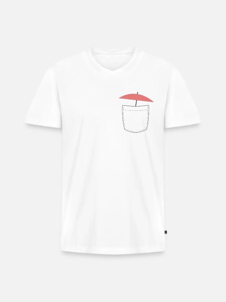 Brusttasche mit Sonnenschirm - Männer Premium Bio T-Shirt mit V-Ausschnitt - Weiß