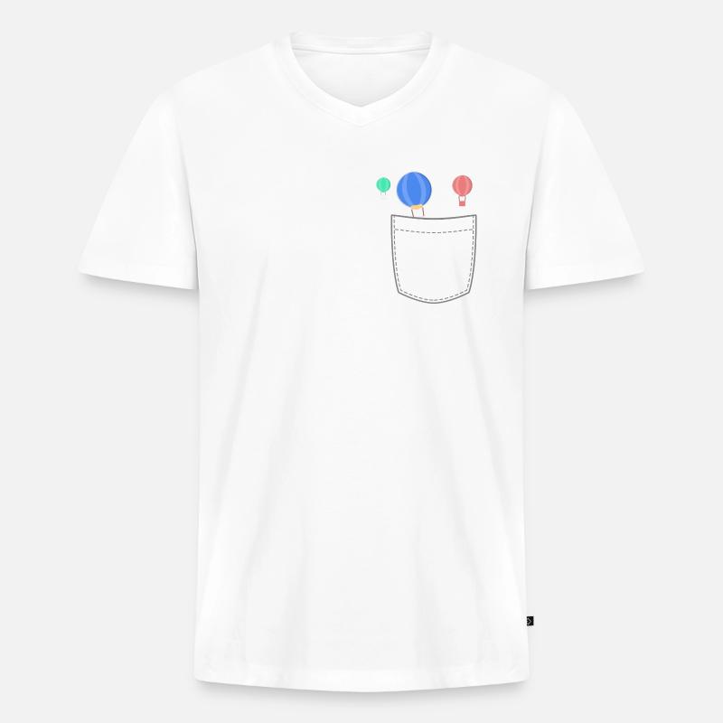 Brusttasche mit Heißluftballons - Männer Premium Bio T-Shirt mit V-Ausschnitt - Weiß