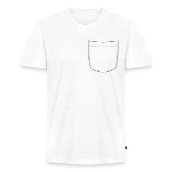 Brusttasche - Männer Premium Bio T-Shirt mit V-Ausschnitt - Weiß - Vorne - Nico (187cm)