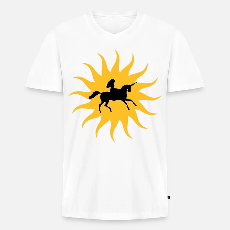 Sonne mit Einhorn - Männer Premium Bio T-Shirt mit V-Ausschnitt - Weiß