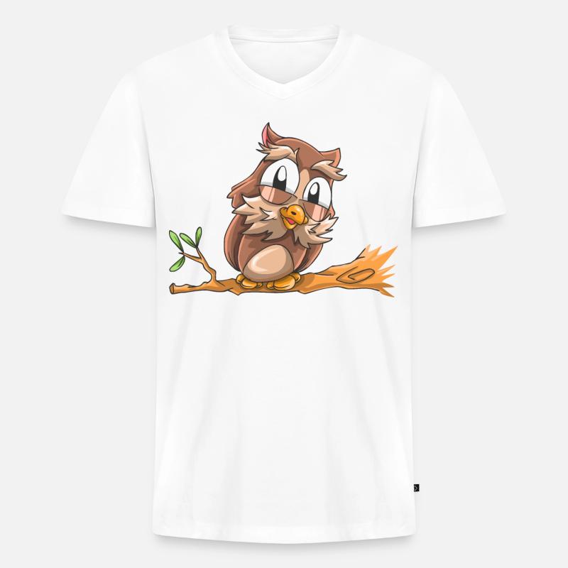 Lachende Eule - Männer Premium Bio T-Shirt mit V-Ausschnitt - Weiß