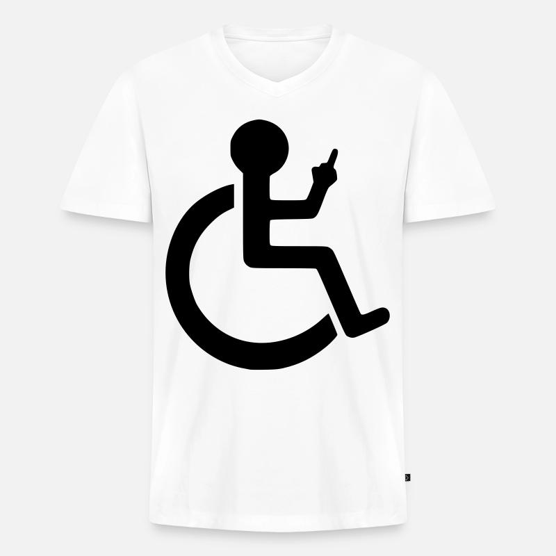 Rollstuhlfahrer mit Mittelfinger # - Männer Premium Bio T-Shirt mit V-Ausschnitt - Weiß