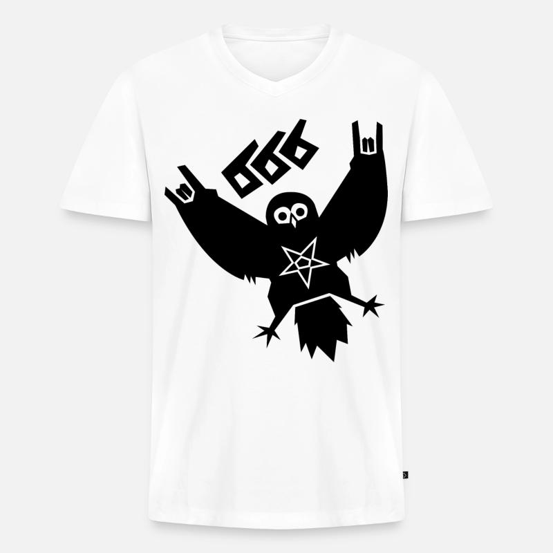 Black Metal Eule - Männer Premium Bio T-Shirt mit V-Ausschnitt - Weiß