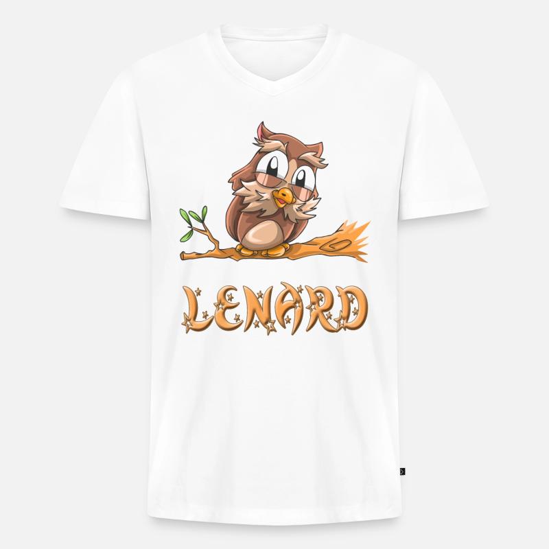 Eule Lenard - Männer Premium Bio T-Shirt mit V-Ausschnitt - Weiß