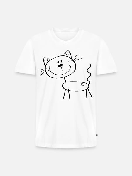 Rolig streckfigur katt - Comic - Katter - Ekologisk premium-T-shirt med V-ringning herr - vit