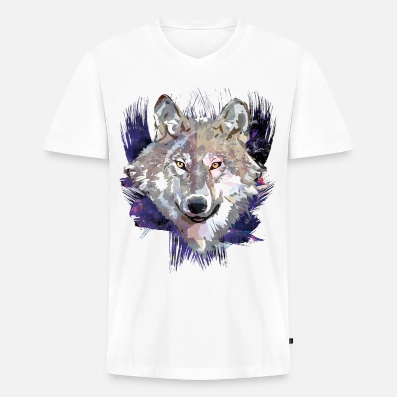 Wolf | Tier | Grauer Wolf - Männer Premium Bio T-Shirt mit V-Ausschnitt - Weiß