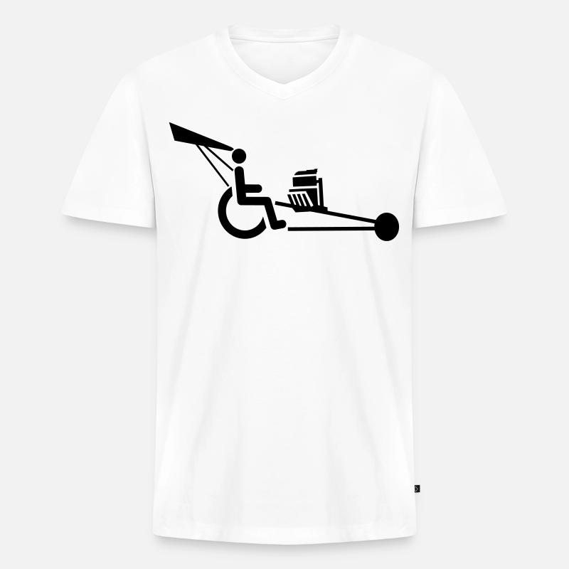 Bild eines Rollstuhls mit V8-Motor # - Männer Premium Bio T-Shirt mit V-Ausschnitt - Weiß