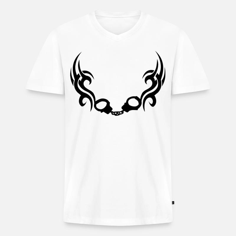 Handschellentrible - Männer Premium Bio T-Shirt mit V-Ausschnitt - Weiß