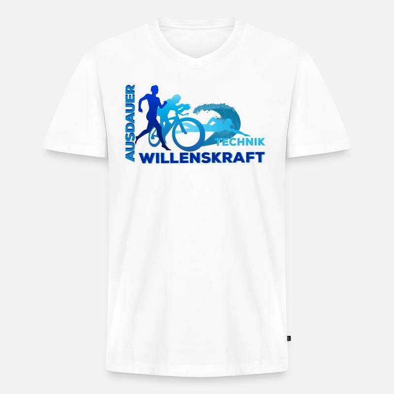 Triathlon - Ausdauer - Technik - Willenskraft - Männer Premium Bio T-Shirt mit V-Ausschnitt - Weiß