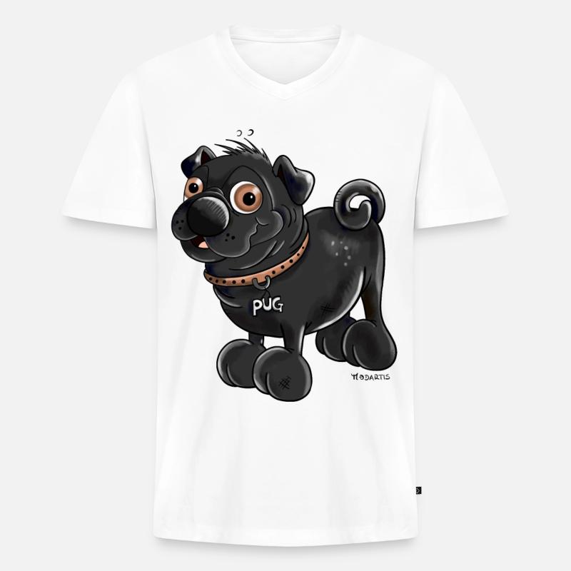 Da kommt ein Mops - Männer Premium Bio T-Shirt mit V-Ausschnitt - Weiß