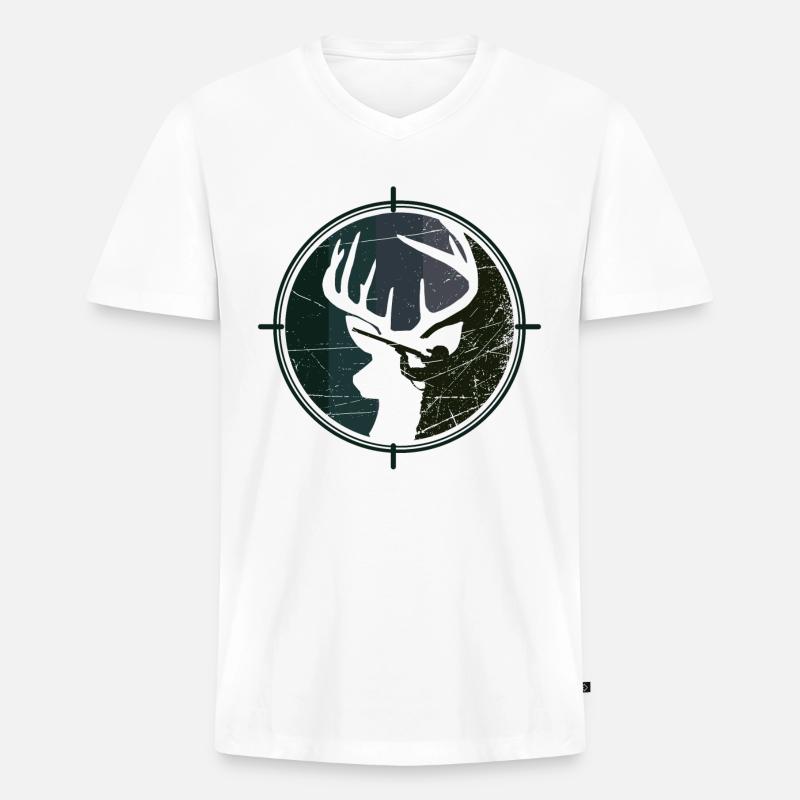 Jäger - Jagd - Hirsch - Männer Premium Bio T-Shirt mit V-Ausschnitt - Weiß