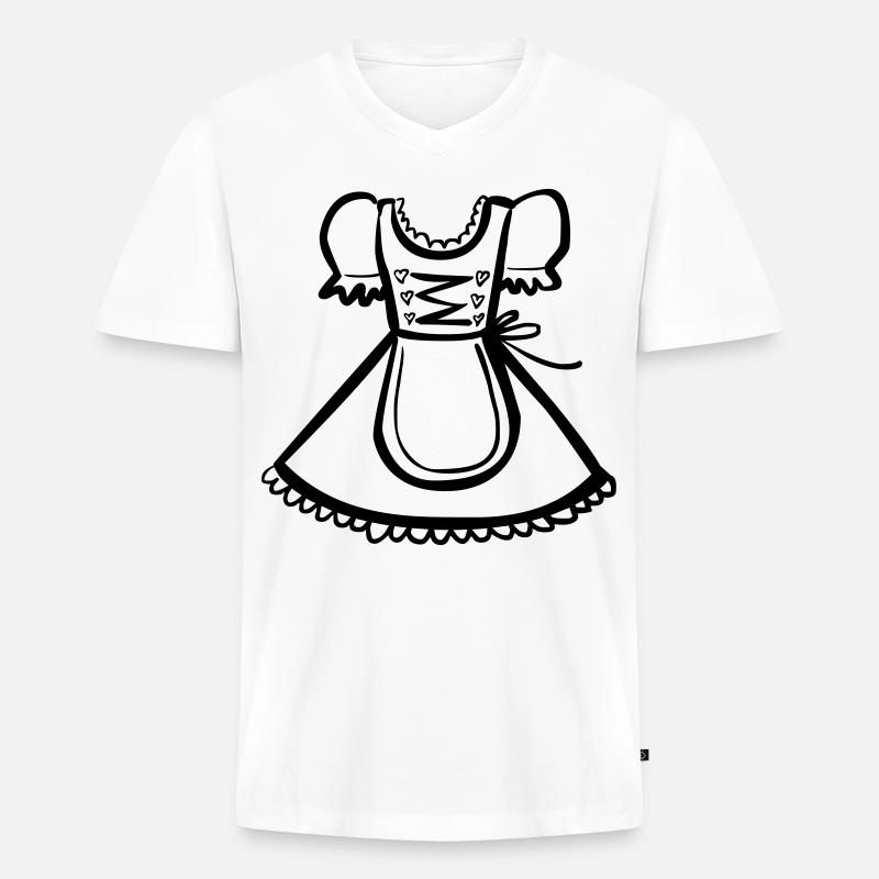 Dirndl – Schwarz-Weiß-Zeichnung – einfärbbar - Männer Premium Bio T-Shirt mit V-Ausschnitt - Weiß