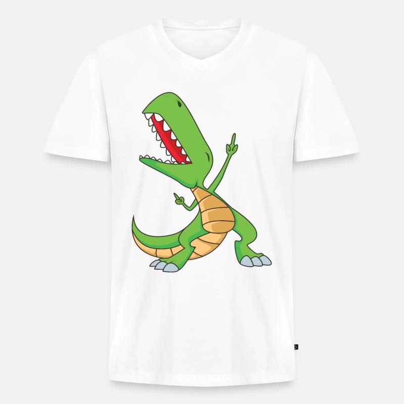 Dabbing T-Rex | Dabbing Dinosaurier - Männer Premium Bio T-Shirt mit V-Ausschnitt - Weiß