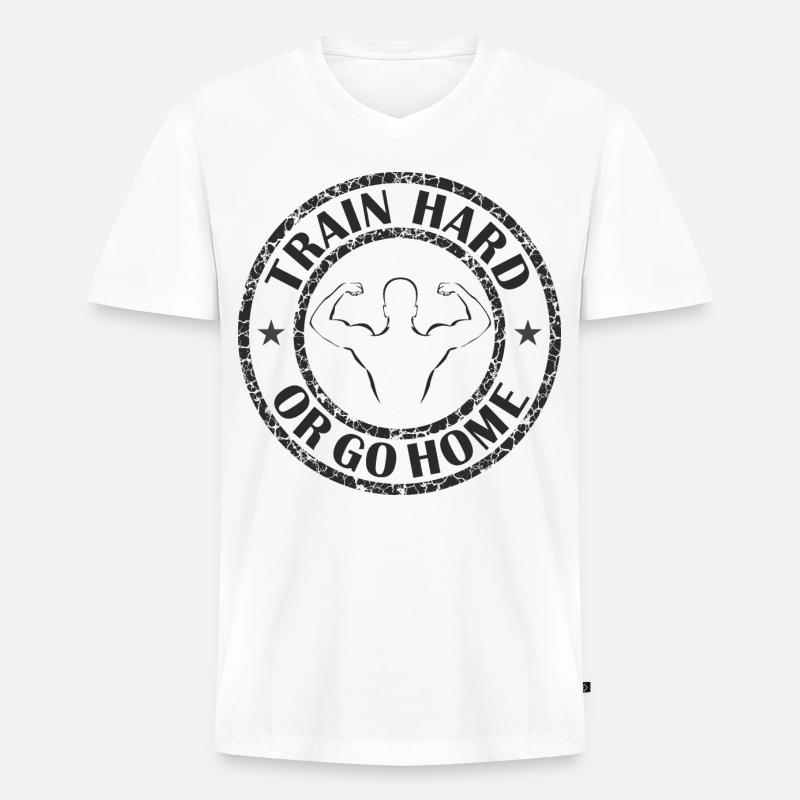 Trainiere hart oder geh nach Hause - Männer Premium Bio T-Shirt mit V-Ausschnitt - Weiß
