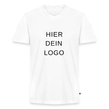 Hier dein logo - Männer Premium Bio T-Shirt mit V-Ausschnitt - Weiß - Vorne - Nico (187cm)