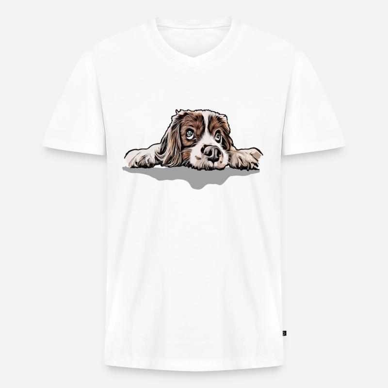 Cavalier King Charles Spaniel - Männer Premium Bio T-Shirt mit V-Ausschnitt - Weiß