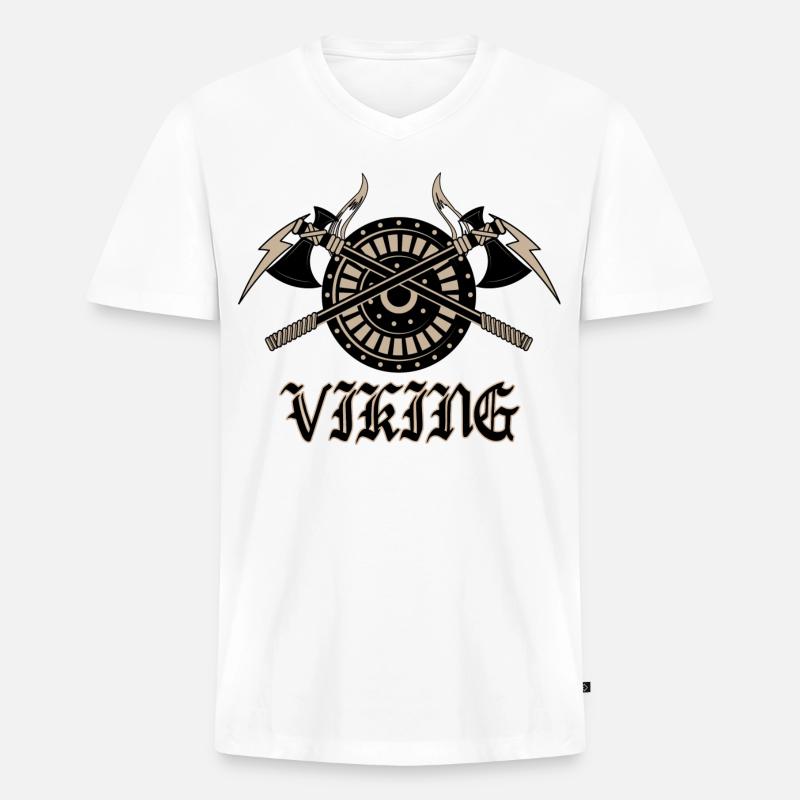 Wikinger - Männer Premium Bio T-Shirt mit V-Ausschnitt - Weiß
