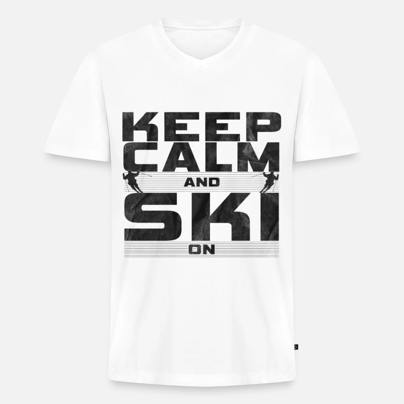 Keep Calm and Ski on - Männer Premium Bio T-Shirt mit V-Ausschnitt - Weiß