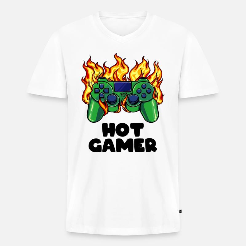 Gamer Zocker Videospieler Games Controller - Männer Premium Bio T-Shirt mit V-Ausschnitt - Weiß