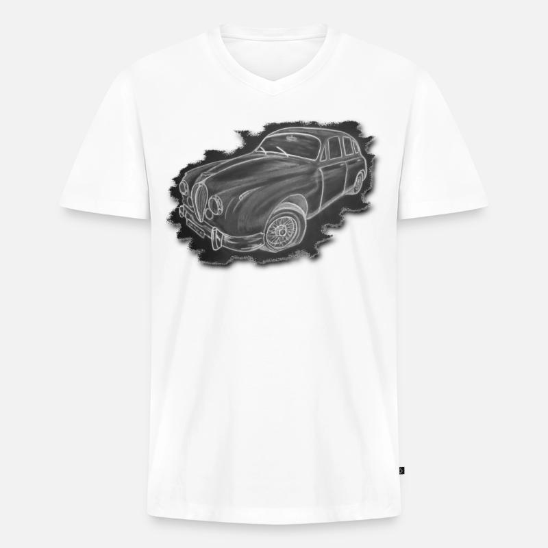 Oldtimer - Zeichnung - Männer Premium Bio T-Shirt mit V-Ausschnitt - Weiß