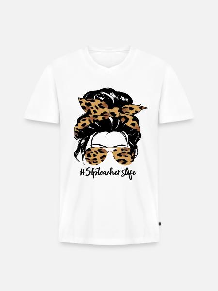 Leopard Bow Hair & Sunglasses - Men's Premium Organic T-shirt with V-neck - white