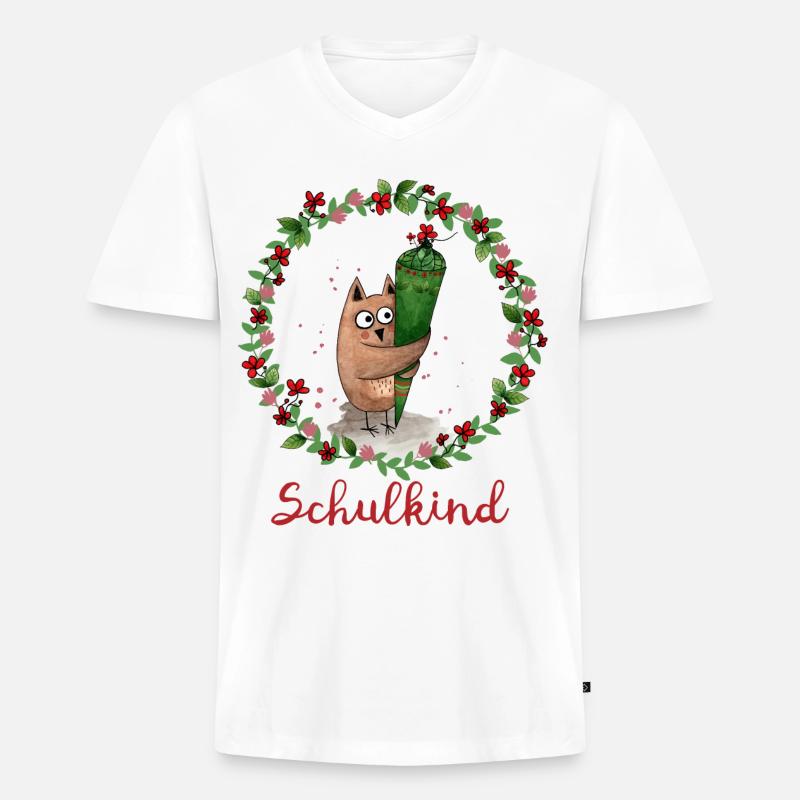Schulkind Eule - Männer Premium Bio T-Shirt mit V-Ausschnitt - Weiß