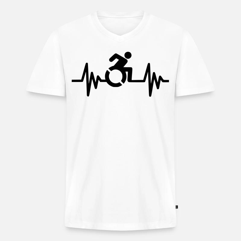 Rollstuhlfahrer mit klopfendem Herzen # - Männer Premium Bio T-Shirt mit V-Ausschnitt - Weiß