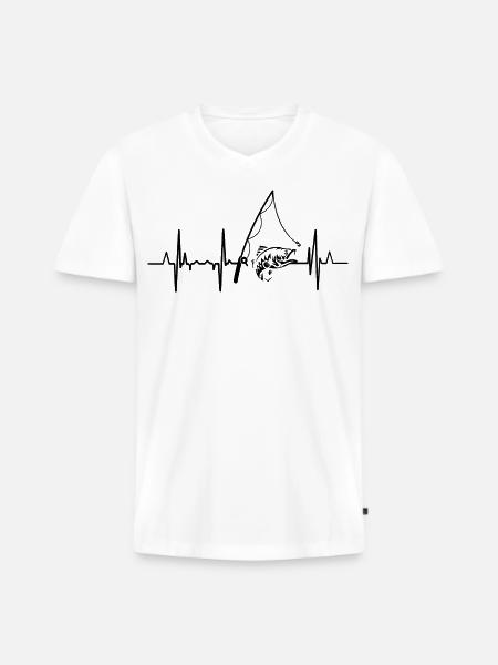 Fischerei Herzlinie - Männer Premium Bio T-Shirt mit V-Ausschnitt - Weiß