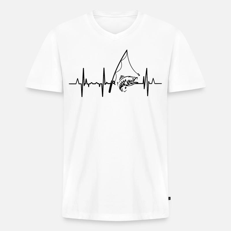 Fischerei Herzlinie - Männer Premium Bio T-Shirt mit V-Ausschnitt - Weiß