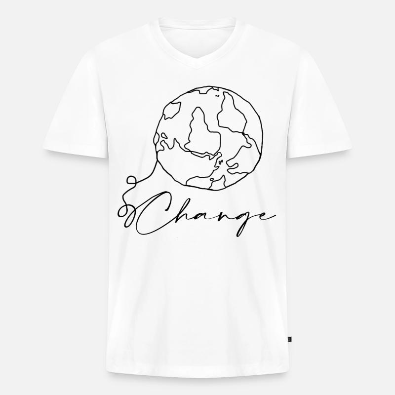 World - Männer Premium Bio T-Shirt mit V-Ausschnitt - Weiß