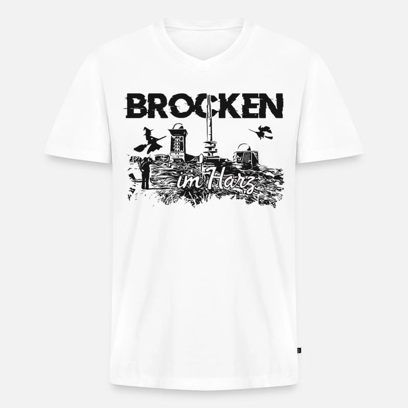 Brocken im Harz - Männer Premium Bio T-Shirt mit V-Ausschnitt - Weiß