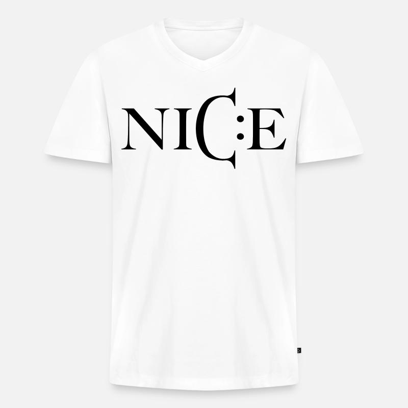 Nice – Minimal Smiley Greeting - Männer Premium Bio T-Shirt mit V-Ausschnitt - Weiß