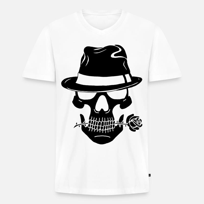 Schwarzer Gangsterschädel - Männer Premium Bio T-Shirt mit V-Ausschnitt - Weiß