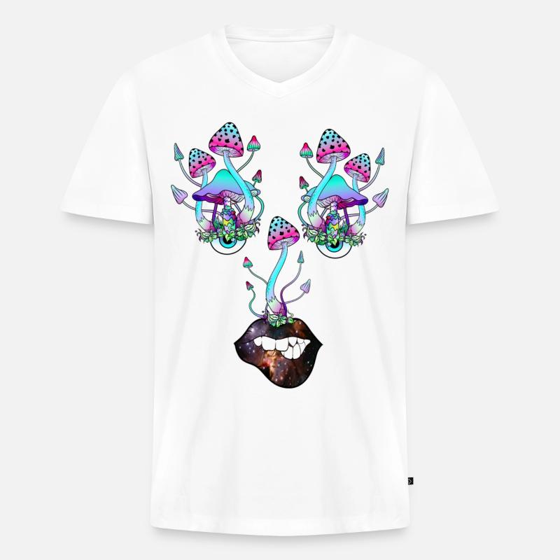 Magic Mushrooms Pilz Gesicht - Männer Premium Bio T-Shirt mit V-Ausschnitt - Weiß
