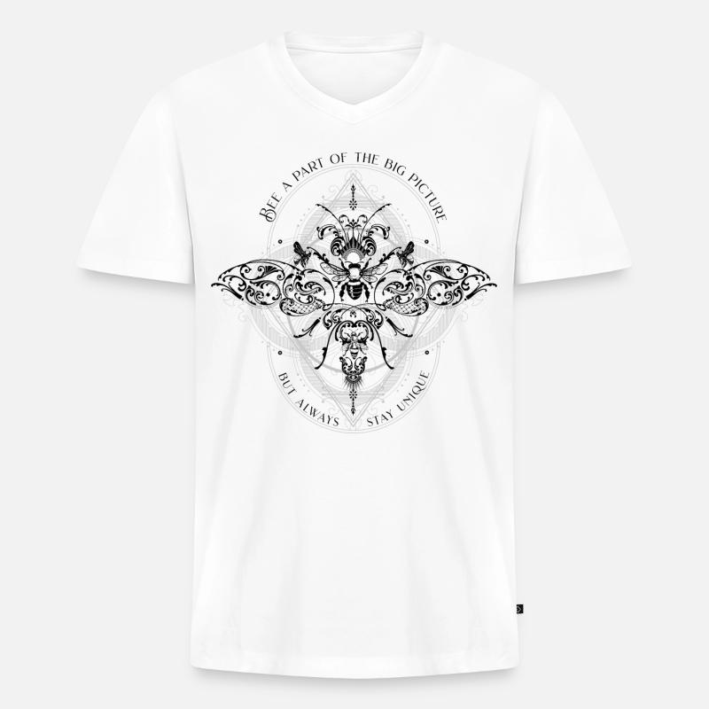 Bee Psychedelic Geometry Pattern cool dicton - T-shirt encolure en V Premium bio Homme - blanc