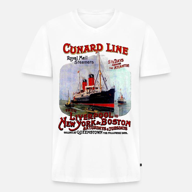 LINER TRANSATLANTIC CREATION LOUIS RUNEMBERG - Männer Premium Bio T-Shirt mit V-Ausschnitt - Weiß