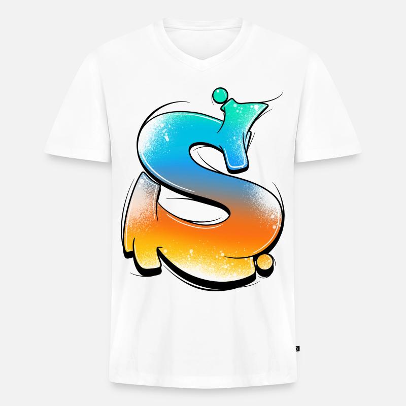 S-Gradiente di Spruzzi al Neon - Maglietta ecologica premium da uomo con scollo a V - bianco