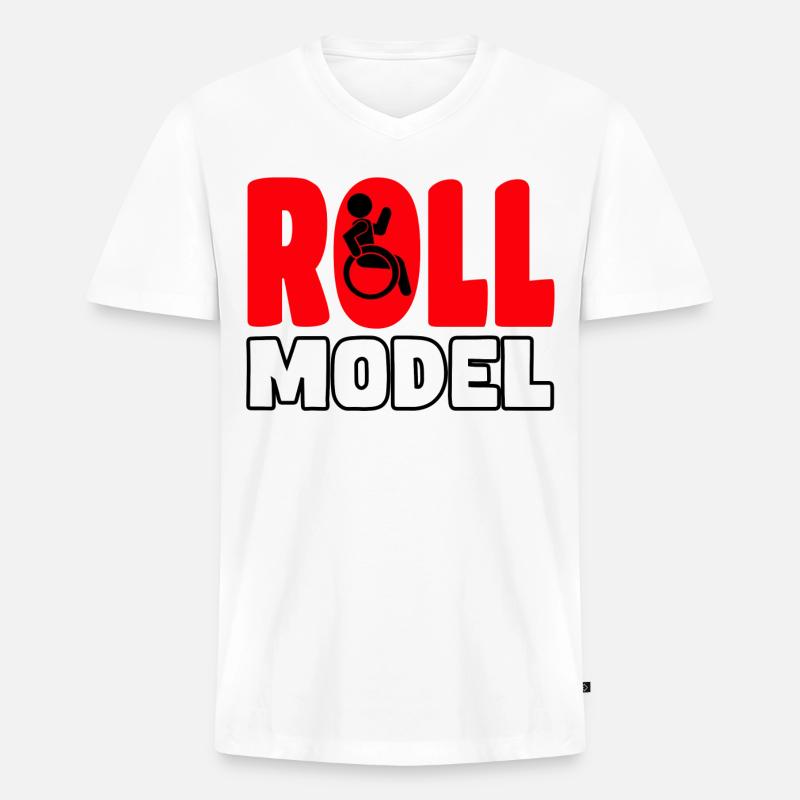 Jeder Rollstuhlfahrer ist ein Rollenmodell* - Männer Premium Bio T-Shirt mit V-Ausschnitt - Weiß