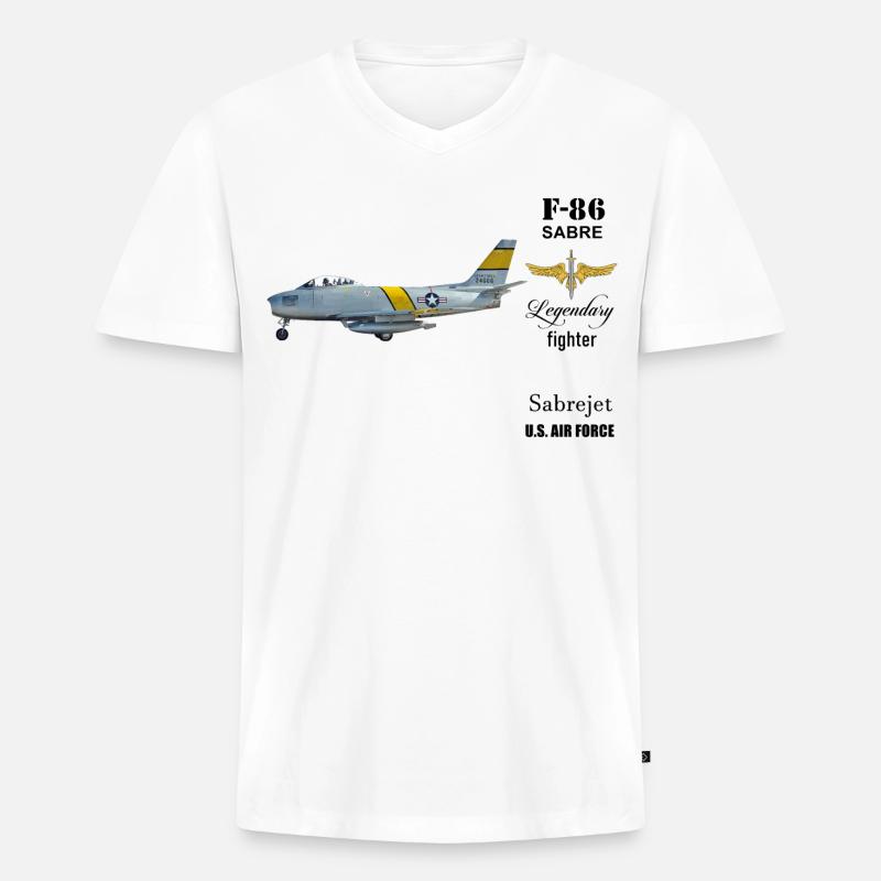 F-86 Sabre - Männer Premium Bio T-Shirt mit V-Ausschnitt - Weiß