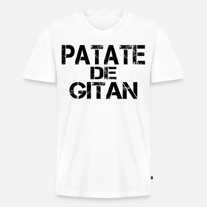 Patate de GITAN - T-shirt encolure en V Premium bio Homme - blanc